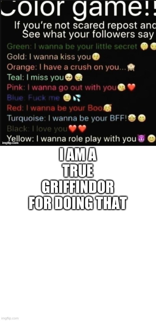 I AM A TRUE GRIFFINDOR FOR DOING THAT | image tagged in blank white template | made w/ Imgflip meme maker