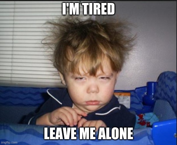 Tired child | I'M TIRED; LEAVE ME ALONE | image tagged in tired child | made w/ Imgflip meme maker