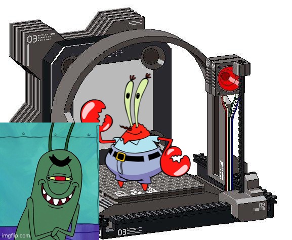 OH NO! | image tagged in unfortunate something machine,mr krabs,plankton | made w/ Imgflip meme maker