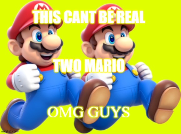 two mario | THIS CANT BE REAL; TWO MARIO; OMG GUYS | image tagged in gaming,ww2,mario,super mario,dos equis | made w/ Imgflip meme maker