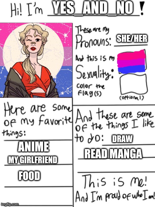 YES_AND_NO; SHE/HER; DRAW; ANIME; READ MANGA; MY GIRLFRIEND; FOOD | made w/ Imgflip meme maker