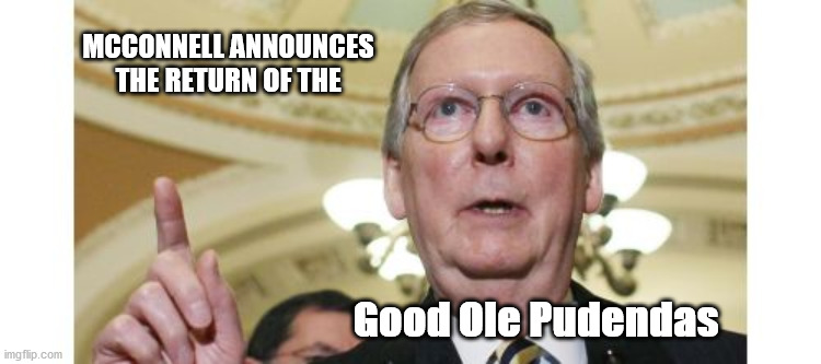 The Good Ole GOP | MCCONNELL ANNOUNCES THE RETURN OF THE; Good Ole Pudendas | image tagged in memes,mitch mcconnell,gop | made w/ Imgflip meme maker