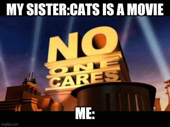 My sister | MY SISTER:CATS IS A MOVIE; ME: | image tagged in no one cares | made w/ Imgflip meme maker