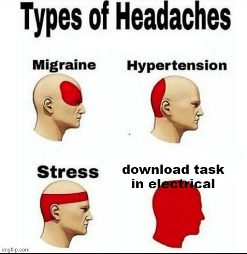Electrical in a nutshell | download task in electrical | image tagged in types of headaches meme,electrical,among us | made w/ Imgflip meme maker