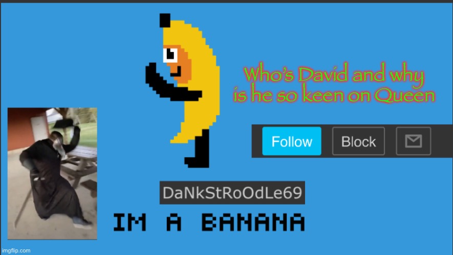 DaNkStRoOdLe69 | Who’s David and why is he so keen on Queen | image tagged in dankstroodle69 | made w/ Imgflip meme maker