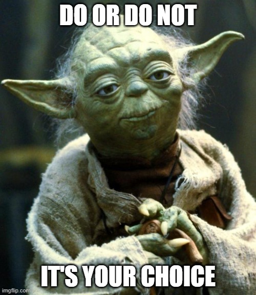 It's your choice | DO OR DO NOT; IT'S YOUR CHOICE | image tagged in memes,star wars yoda | made w/ Imgflip meme maker