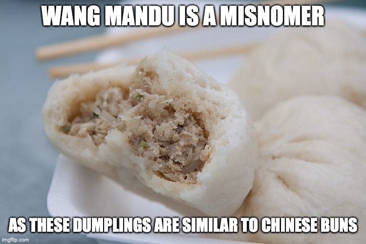 Wang Mandu | WANG MANDU IS A MISNOMER; AS THESE DUMPLINGS ARE SIMILAR TO CHINESE BUNS | image tagged in food,mandu,memes | made w/ Imgflip meme maker