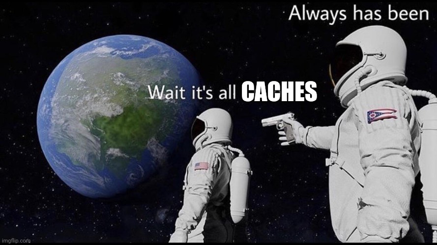 Always has been | CACHES | image tagged in always has been | made w/ Imgflip meme maker