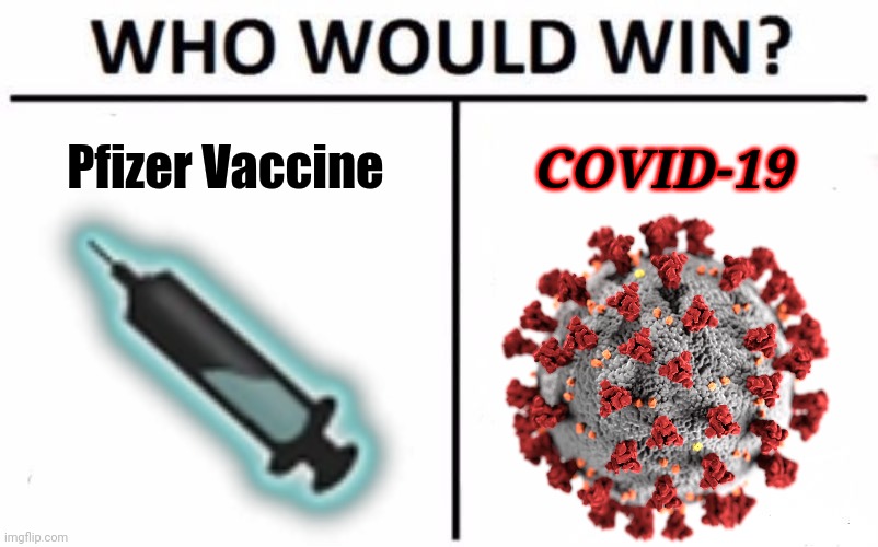 DIE COVID DIE | Pfizer Vaccine; COVID-19 | image tagged in memes,who would win,coronavirus,covid-19,vaccines,2021 | made w/ Imgflip meme maker