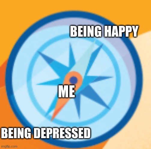 Compass | BEING HAPPY; ME; BEING DEPRESSED | image tagged in compass | made w/ Imgflip meme maker