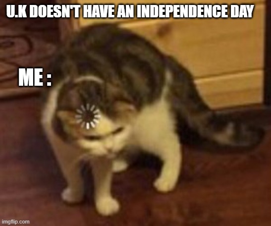 Loading cat | U.K DOESN'T HAVE AN INDEPENDENCE DAY; ME : | image tagged in loading cat | made w/ Imgflip meme maker