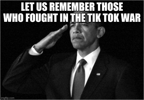 obama-salute | LET US REMEMBER THOSE WHO FOUGHT IN THE TIK TOK WAR | image tagged in obama-salute | made w/ Imgflip meme maker