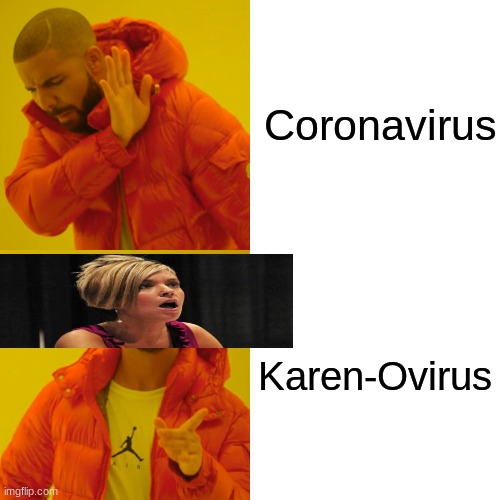 karen o virus | Coronavirus; Karen-Ovirus | image tagged in memes,drake hotline bling | made w/ Imgflip meme maker