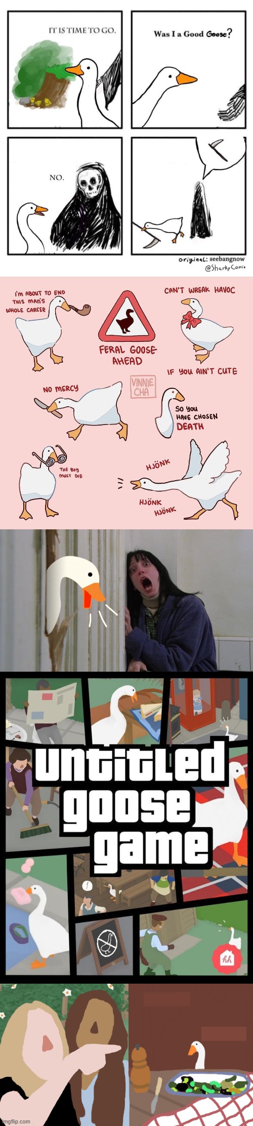 Geese rule! | image tagged in geese,heres johnny,gta 5,woman yelling at cat,was i a good boy,memes | made w/ Imgflip meme maker