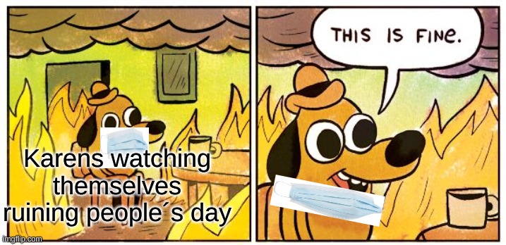 Karens be like | Karens watching themselves ruining people´s day | image tagged in memes,this is fine | made w/ Imgflip meme maker