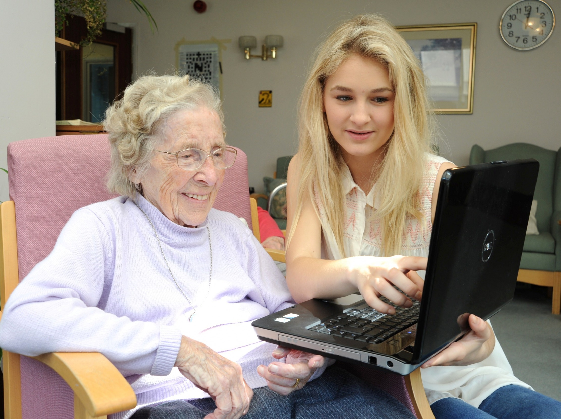 Grandma, Girl, Laptop Blank Meme Template