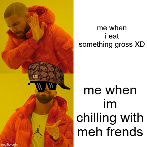 Drake Hotline Bling Meme | me when i eat something gross XD me when im chilling with meh frends | image tagged in memes,drake hotline bling | made w/ Imgflip meme maker