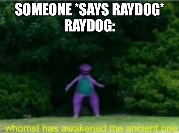 no actually tho | SOMEONE *SAYS RAYDOG*
RAYDOG: | image tagged in whomst has awakened the ancient one | made w/ Imgflip meme maker
