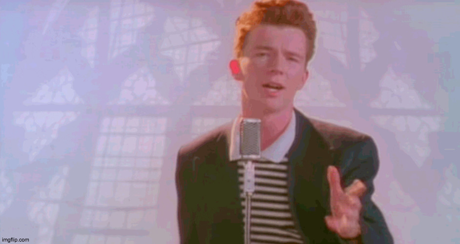 u got rickrolled | image tagged in never gonna give you up | made w/ Imgflip meme maker