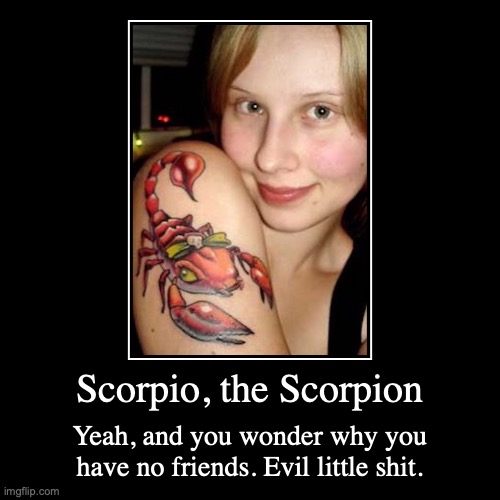 Scorpio | image tagged in funny,demotivationals,scorpio,astrology,tattoo | made w/ Imgflip demotivational maker