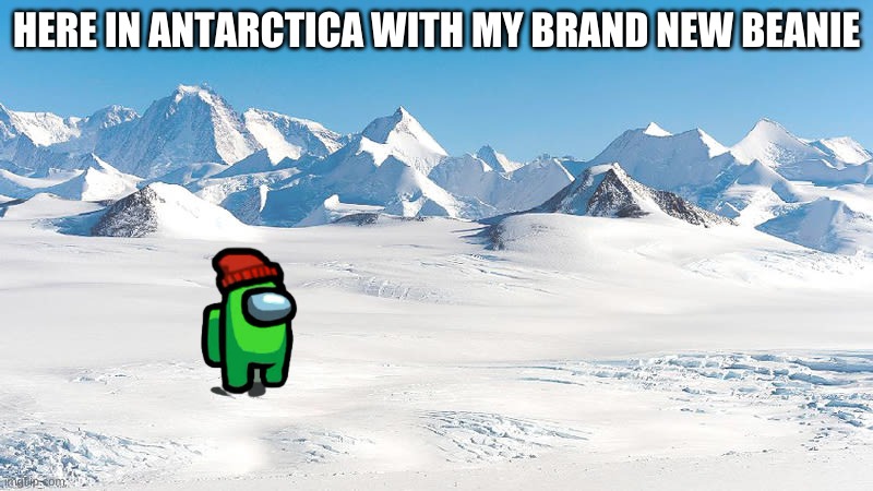 Antarctica | HERE IN ANTARCTICA WITH MY BRAND NEW BEANIE | image tagged in antarctica | made w/ Imgflip meme maker