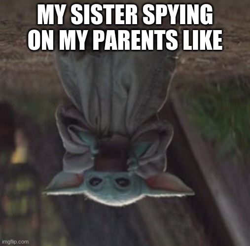 Baby Y drinking | MY SISTER SPYING ON MY PARENTS LIKE | image tagged in baby y drinking | made w/ Imgflip meme maker