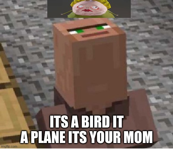 your mom | ITS A BIRD IT A PLANE ITS YOUR MOM | image tagged in minecraft villager looking up | made w/ Imgflip meme maker