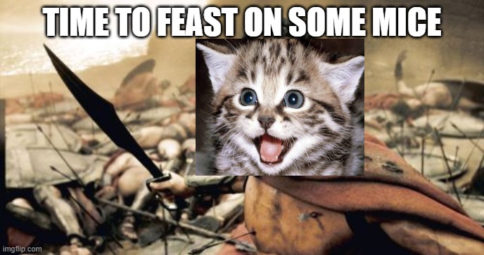 Sparta Leonidas | TIME TO FEAST ON SOME MICE | image tagged in memes,sparta leonidas | made w/ Imgflip meme maker