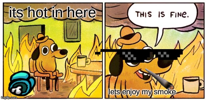 This Is Fine | its hot in here; lets enjoy my smoke | image tagged in memes,this is fine | made w/ Imgflip meme maker