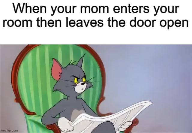 Tom Cat Reading a newspaper | When your mom enters your room then leaves the door open | image tagged in tom cat reading a newspaper | made w/ Imgflip meme maker