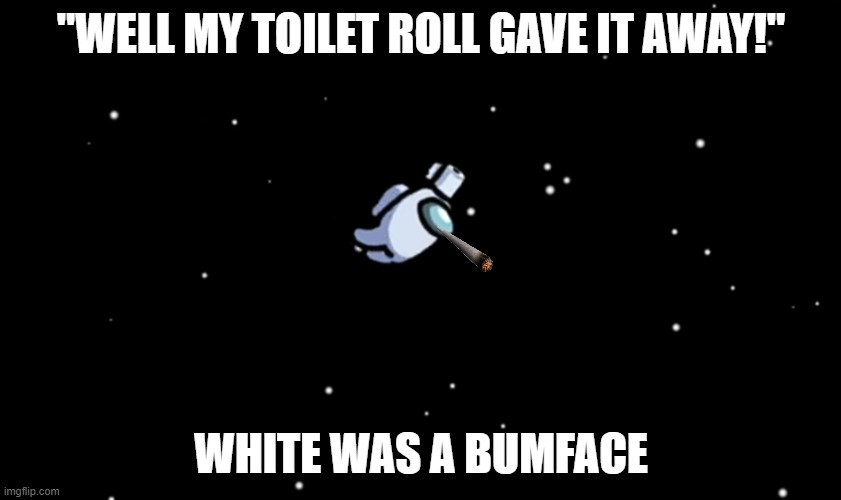 haha | "WELL MY TOILET ROLL GAVE IT AWAY!"; WHITE WAS A BUMFACE | image tagged in among us ejected | made w/ Imgflip meme maker