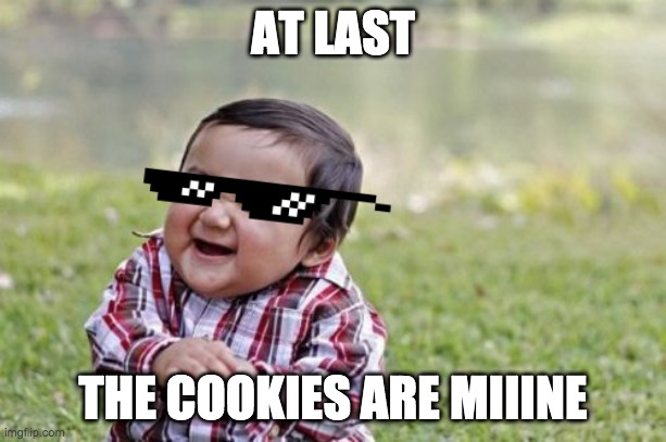 The cookies | AT LAST; THE COOKIES ARE MIIINE | image tagged in memes,evil toddler | made w/ Imgflip meme maker