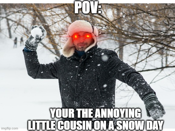 Begone | POV:; YOUR THE ANNOYING LITTLE COUSIN ON A SNOW DAY | image tagged in snow,memes | made w/ Imgflip meme maker