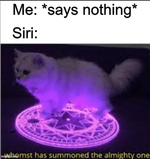 Siri be like | Siri:; Me: *says nothing* | image tagged in whomst has summoned the almighty one,hmmm | made w/ Imgflip meme maker