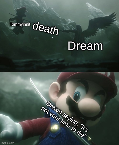 I think this stream is nice. | Tommyinnit; death; Dream; Dream saying, "It's not your time to die" | image tagged in sephiroth impaling mario in smash | made w/ Imgflip meme maker