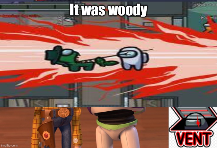 Among us it was woody | It was woody | image tagged in among us | made w/ Imgflip meme maker