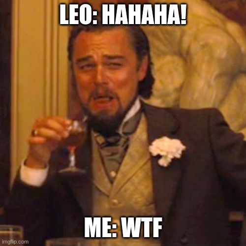 Laughing Leo |  LEO: HAHAHA! ME: WTF | image tagged in memes,laughing leo | made w/ Imgflip meme maker