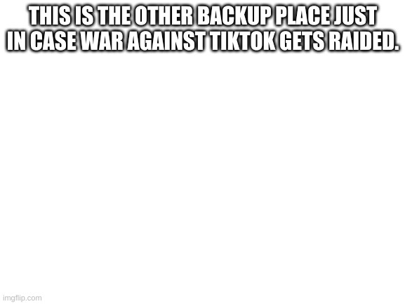 Blank White Template | THIS IS THE OTHER BACKUP PLACE JUST IN CASE WAR AGAINST TIKTOK GETS RAIDED. | image tagged in blank white template | made w/ Imgflip meme maker