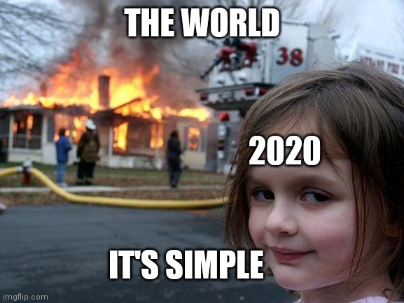 2020=DISASTER | THE WORLD; 2020; IT'S SIMPLE | image tagged in memes,disaster girl,2020,coronavirus,covid-19,reality | made w/ Imgflip meme maker