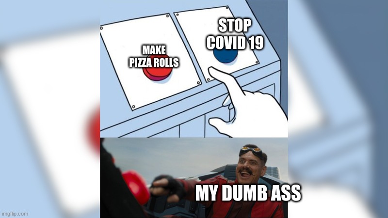 dumb ass | STOP COVID 19; MAKE PIZZA ROLLS; MY DUMB ASS | image tagged in funny memes | made w/ Imgflip meme maker