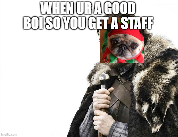 Brace Yourselves X is Coming Meme | WHEN UR A GOOD BOI SO YOU GET A STAFF | image tagged in memes,brace yourselves x is coming | made w/ Imgflip meme maker