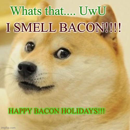 Bacon! | Whats that.... UwU; I SMELL BACON!!!! HAPPY BACON HOLIDAYS!!! | image tagged in memes,doge | made w/ Imgflip meme maker