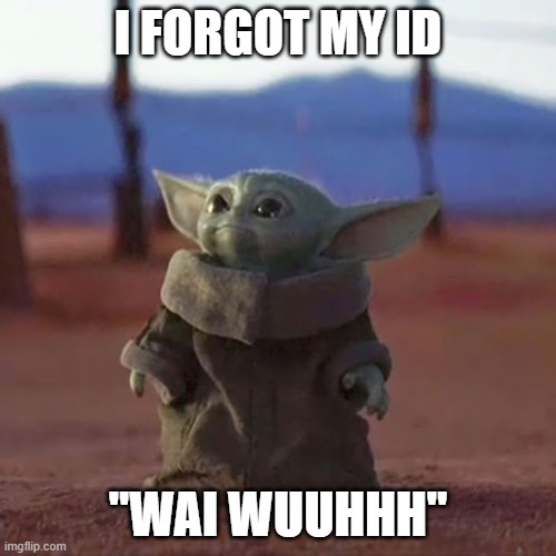 Baby Yoda | I FORGOT MY ID; "WAI WUUHHH" | image tagged in baby yoda | made w/ Imgflip meme maker