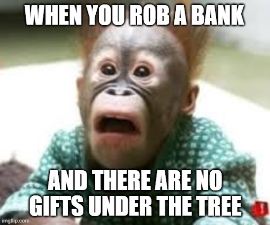 You be like | WHEN YOU ROB A BANK; AND THERE ARE NO GIFTS UNDER THE TREE | image tagged in funny memes | made w/ Imgflip meme maker