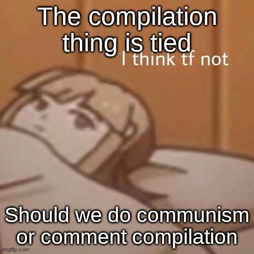 I think tf not | The compilation thing is tied; Should we do communism or comment compilation | image tagged in i think tf not | made w/ Imgflip meme maker
