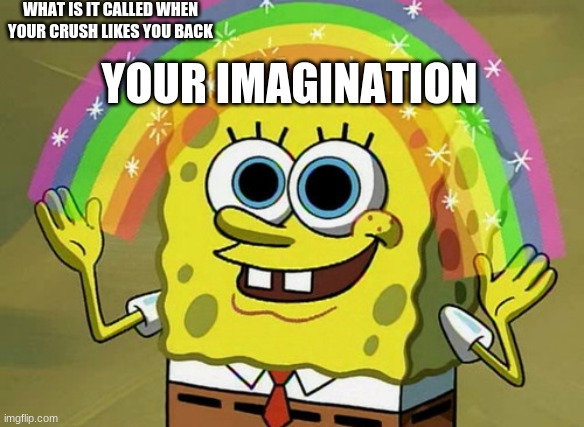 Imagination Spongebob Meme | WHAT IS IT CALLED WHEN YOUR CRUSH LIKES YOU BACK; YOUR IMAGINATION | image tagged in memes,imagination spongebob | made w/ Imgflip meme maker