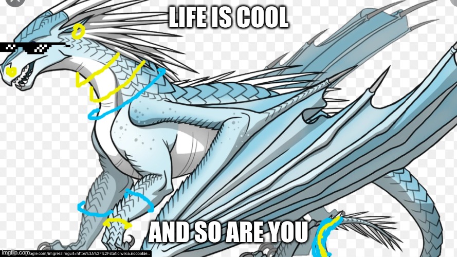 life is cool | LIFE IS COOL; AND SO ARE YOU | image tagged in icewing | made w/ Imgflip meme maker