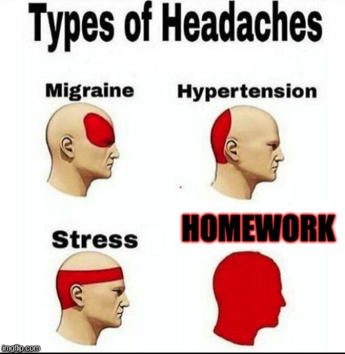 types of headaches | image tagged in funny,memes,homework,types of headaches meme | made w/ Imgflip meme maker