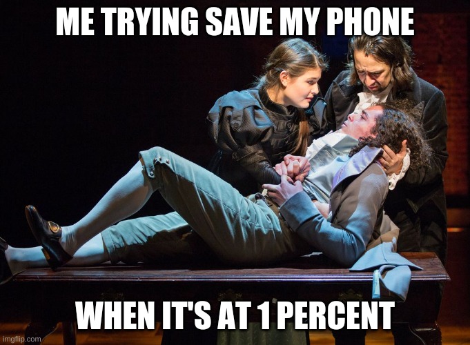 Hamilton - Stay Alive | ME TRYING SAVE MY PHONE; WHEN IT'S AT 1 PERCENT | image tagged in hamilton - stay alive | made w/ Imgflip meme maker
