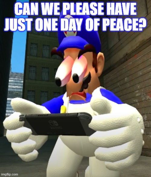 That would be nice. | CAN WE PLEASE HAVE JUST ONE DAY OF PEACE? | image tagged in smg4 reaction,imgflip,imgflip users,smg4 | made w/ Imgflip meme maker